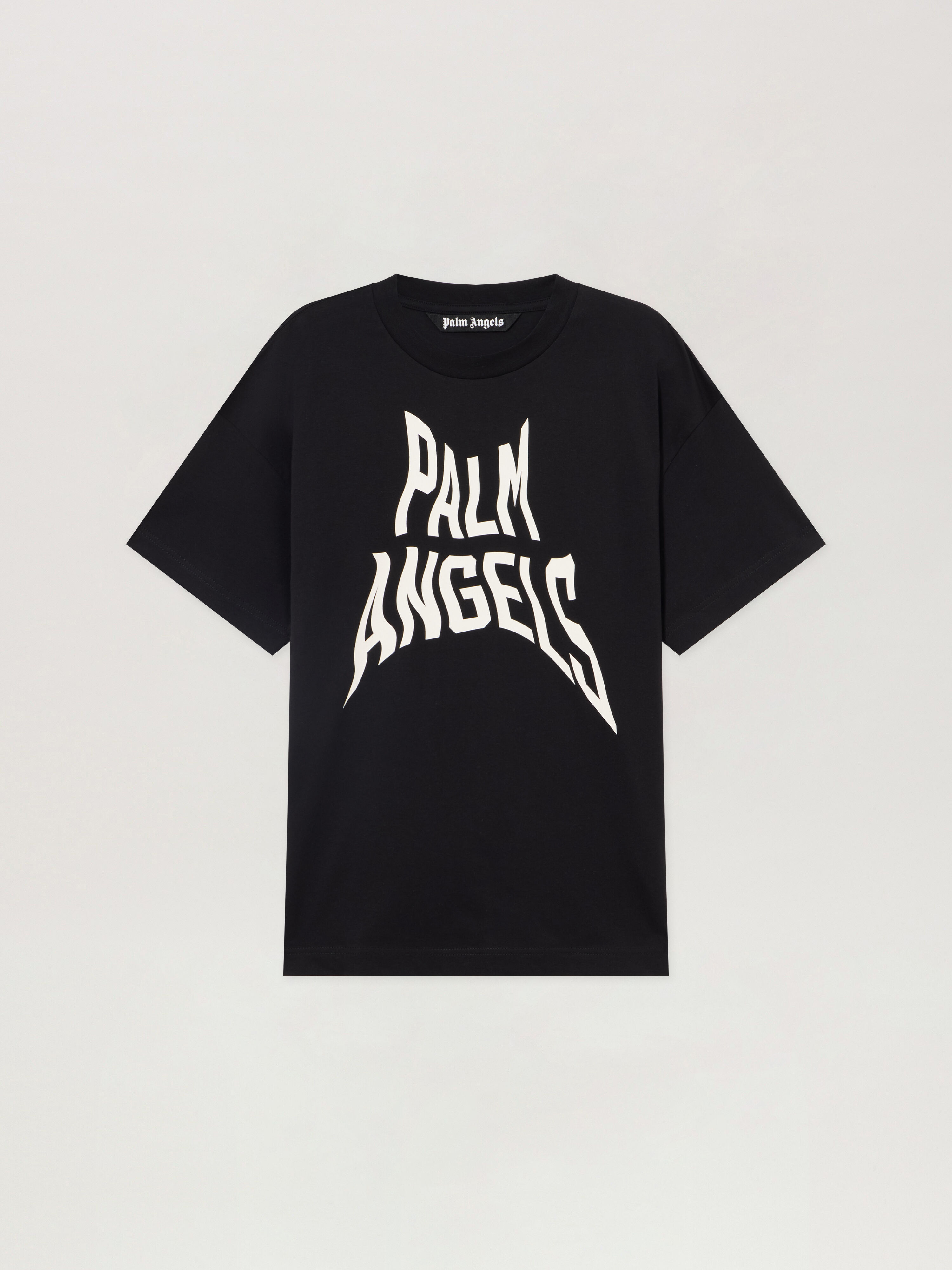 PALM ANGELS Palm Distorted Regular T-Shirt BLACK - OFF WHITE PAMAA01F26JR16