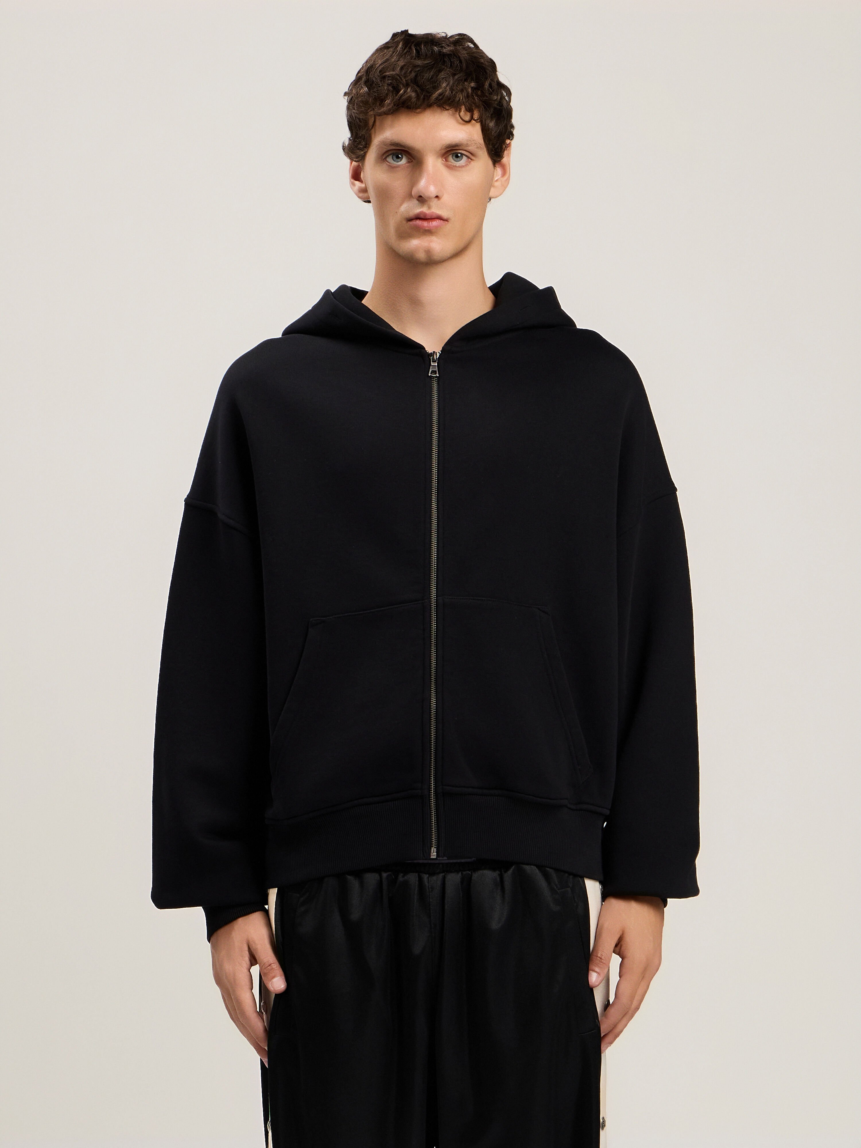 PALM ANGELS Back Curved Logo Zip Hoodie BLACK OFF WHITE PMBE02AS26FLE004