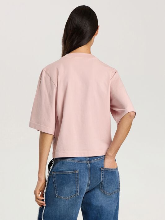 Rhinestone Logo Boxy T-Shirt PALM ANGELS Rhinestone Logo Boxy T-Shirt ROSE PINK - OFF WHITE PAWAA03F26JR02