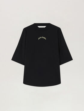 PALM ANGELS Curved Logo Over T-Shirt BLACK TOFU PWAA07CS26JER002