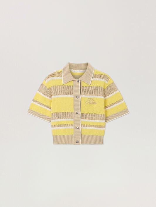 Palm Sway Beach Cardigan PALM ANGELS Palm Sway Beach Cardigan LIGHT YELLOW - KAKI PAWHB01F26KN01