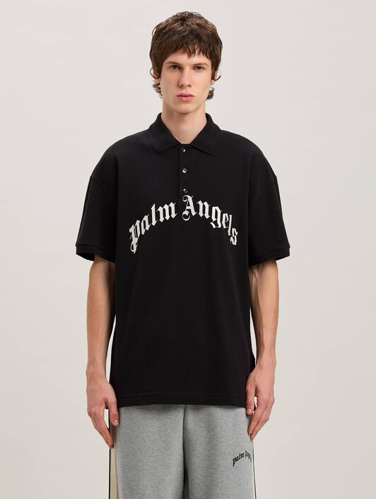PALM ANGELS  Curved Logo polo shirt BLACK - OFF WHITE PMGB012S25FAB003