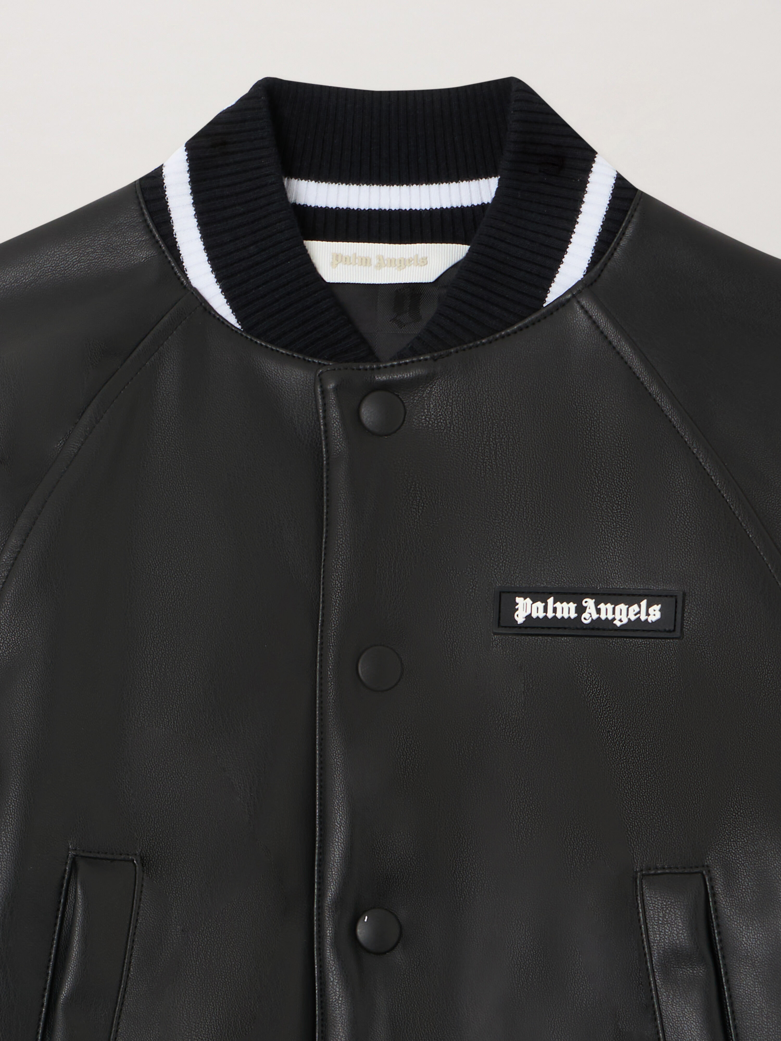 PALM ANGELS Curvedlogo Coated Varsityjkt BLACK - OFF WHITE PBEK001F25FAB001