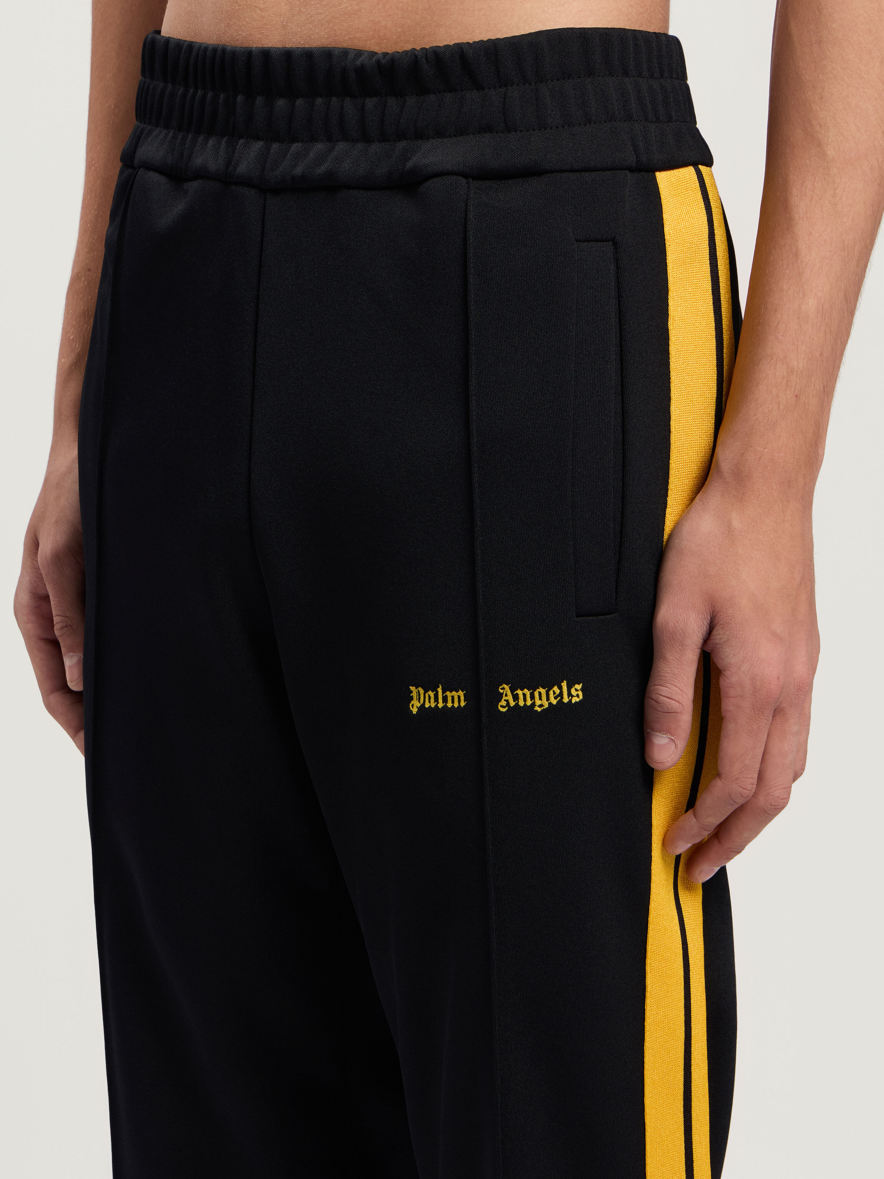 PALM ANGELS Classic Logo Color Track Pants BLACK - YELLOW PMCJ020F25FAB001