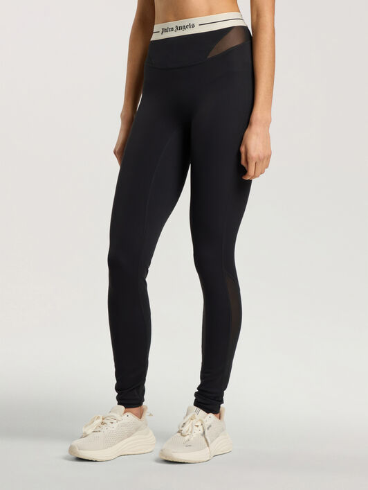 Logo Mesh Panel Active Leggings PALM ANGELS Logo Mesh Panel Active Leggings BLACK - CREAM PAWVK03F26FB01