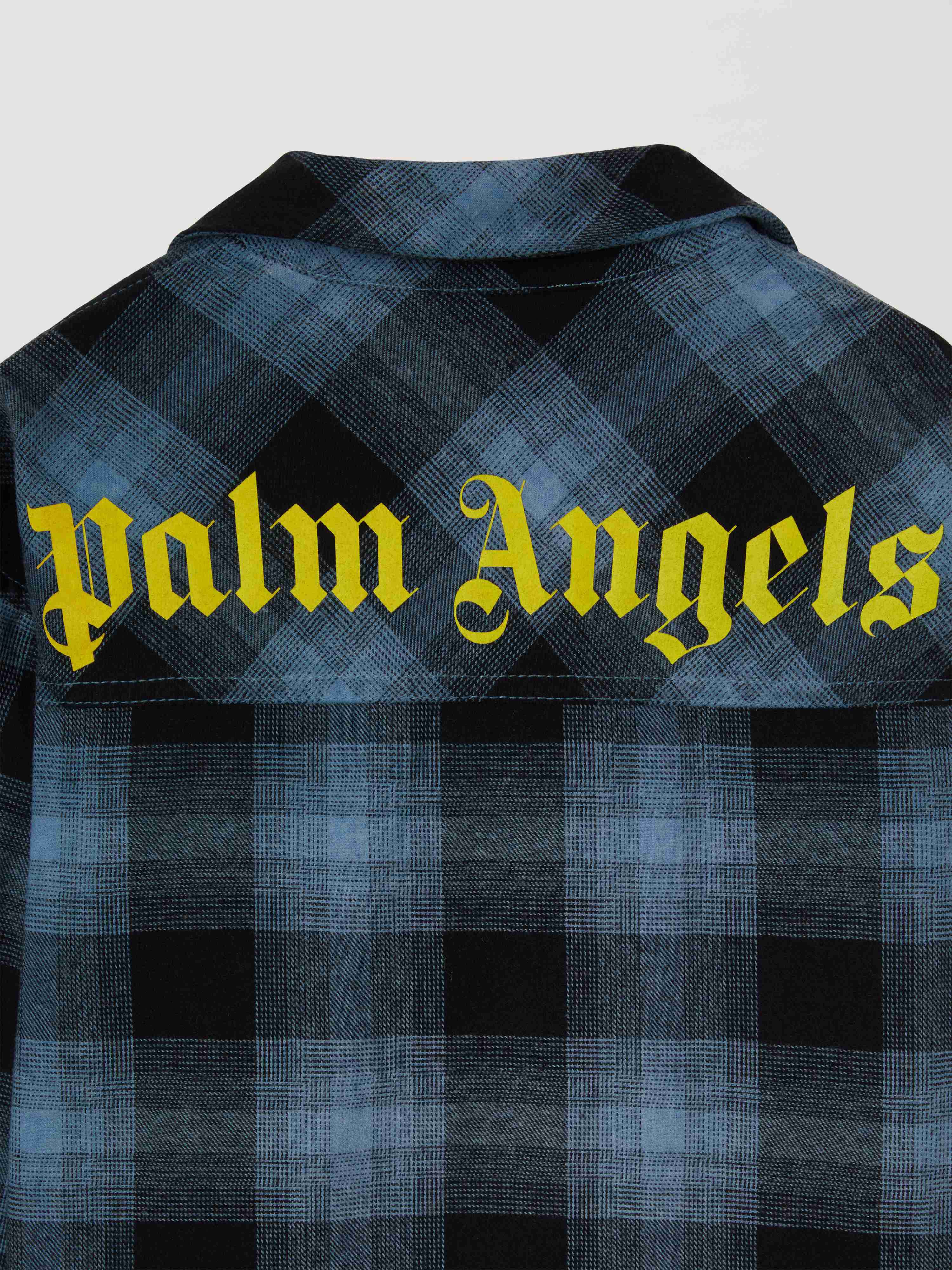 PALM ANGELS  Flannel printed shirt DUSTY BLUE YELLOW PBGE006S25FAB001