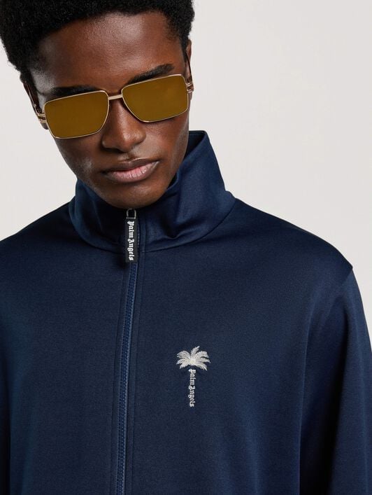 PALM ANGELS Palm Tree Striped Track Jacket NAVY BLUE - OFF WHITE PAMBD06W26FB01