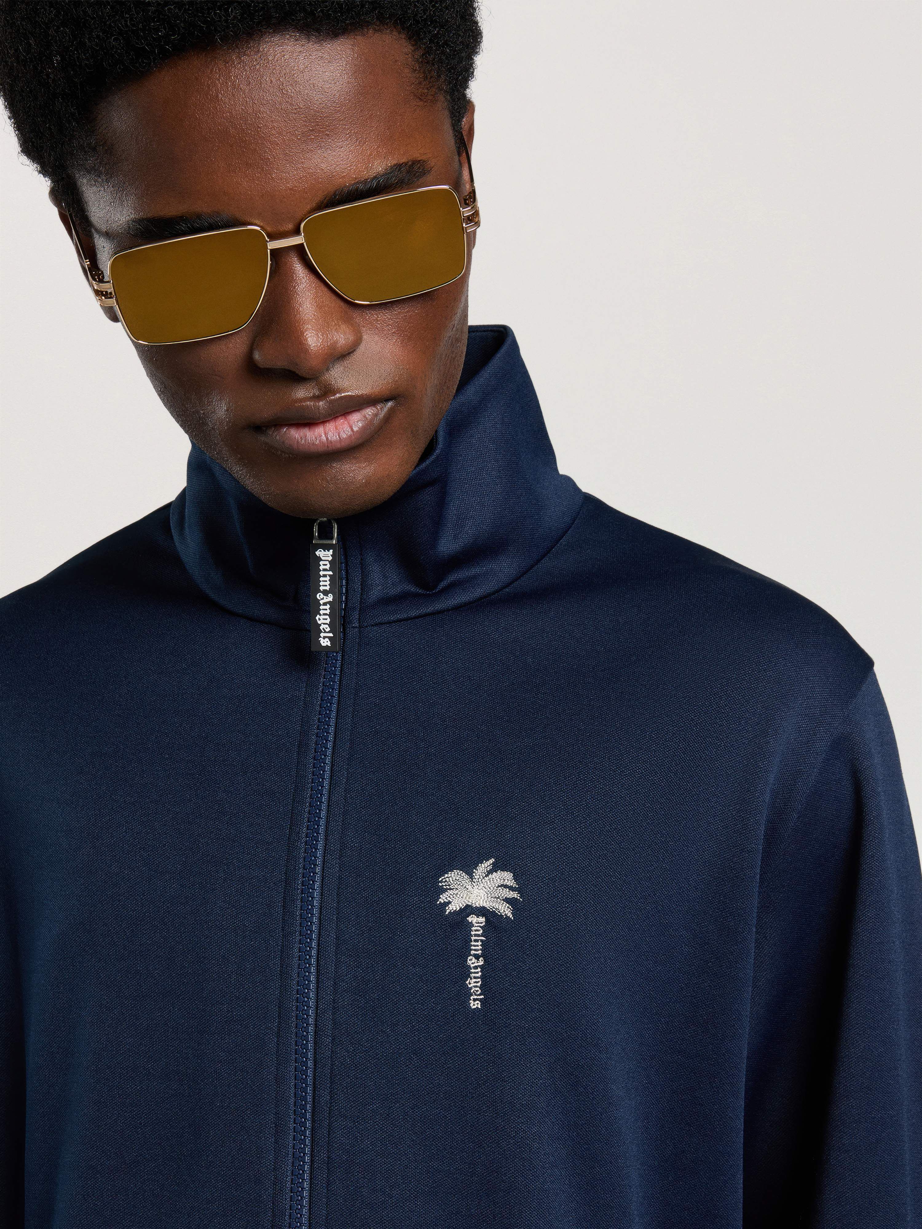 PALM ANGELS Palm Tree Striped Track Jacket NAVY BLUE - OFF WHITE PAMBD06W26FB01