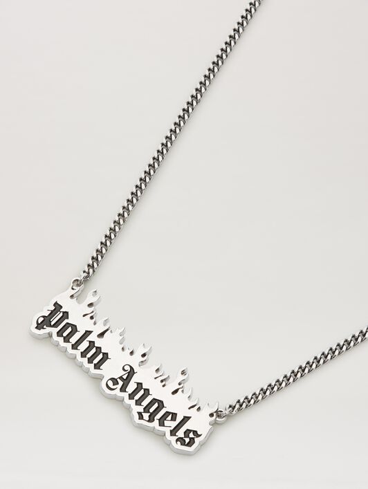PALM ANGELS  Burning Logo Necklace SILVER - BLACK PMOB053S25MAT001