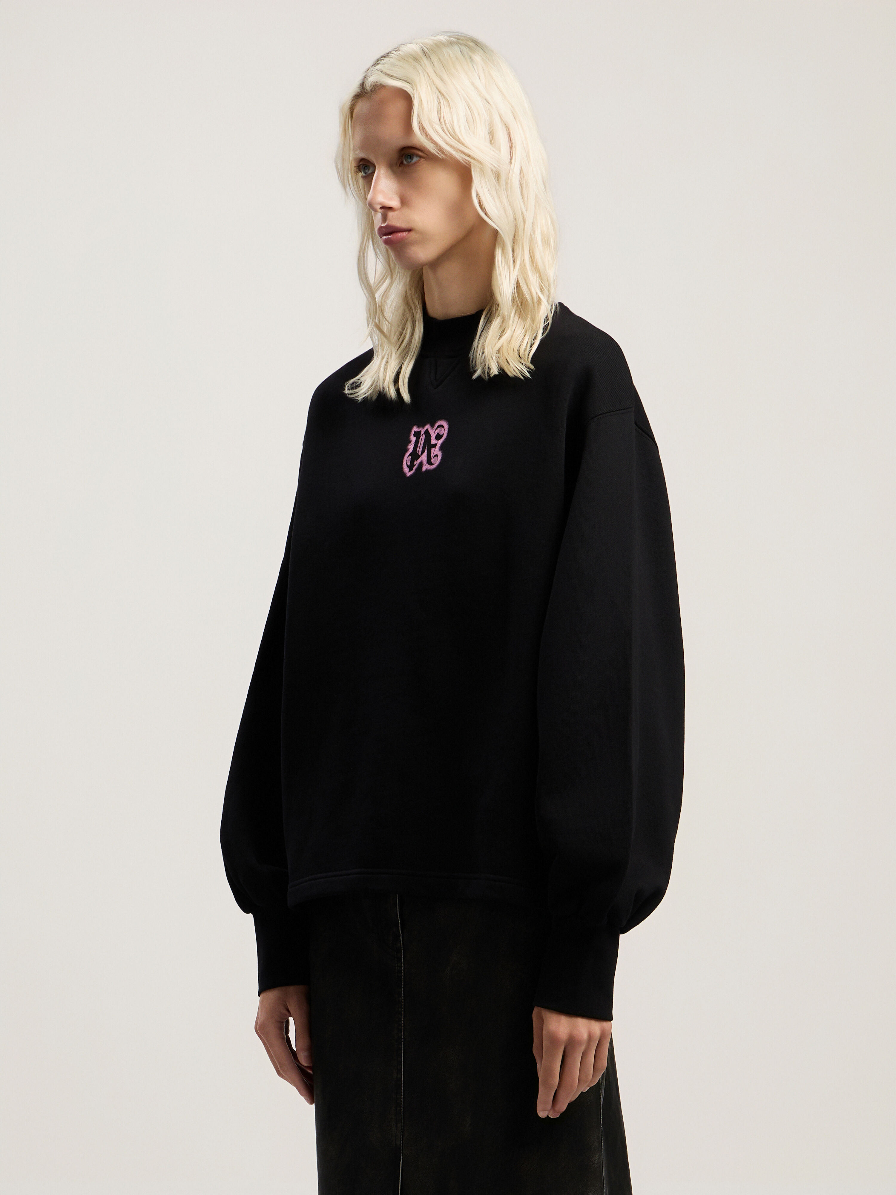 PALM ANGELS Neon Balloon Crew Sweatshirt BLACK - PINK PWBA05CF25FLE003