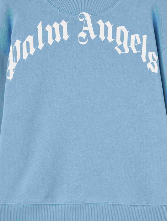 PALM ANGELS  SWEATSHIRT MIT GESCHWUNGENEM LOGO DUSTY BLUE OFF WHITE PBBA012C99FLE003
