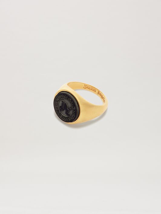 PALM ANGELS  Stone Emblem Ring GOLD - BLACK PMOC029S25MAT001