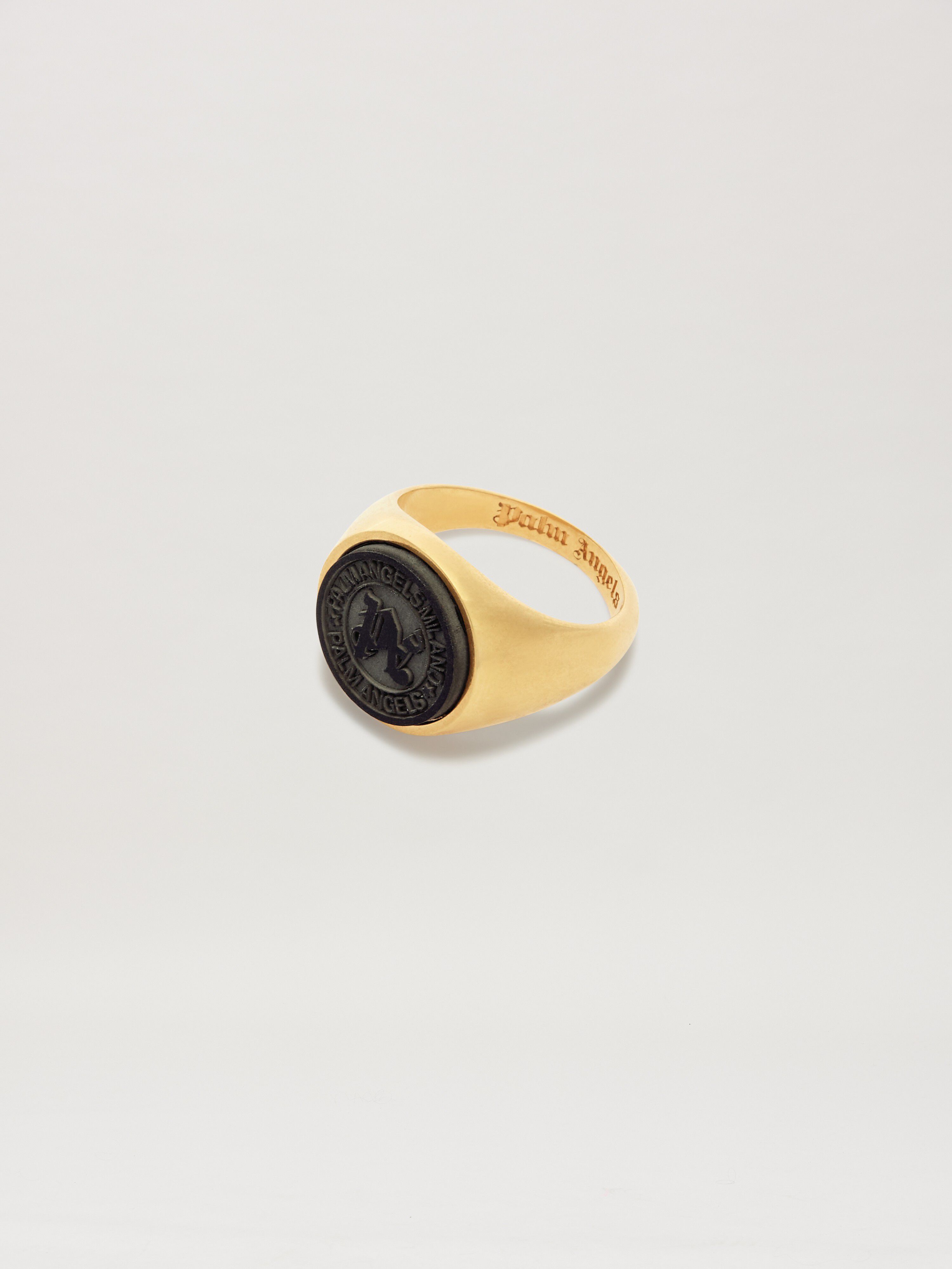PALM ANGELS  Stone Emblem Ring GOLD - BLACK PMOC029S25MAT001