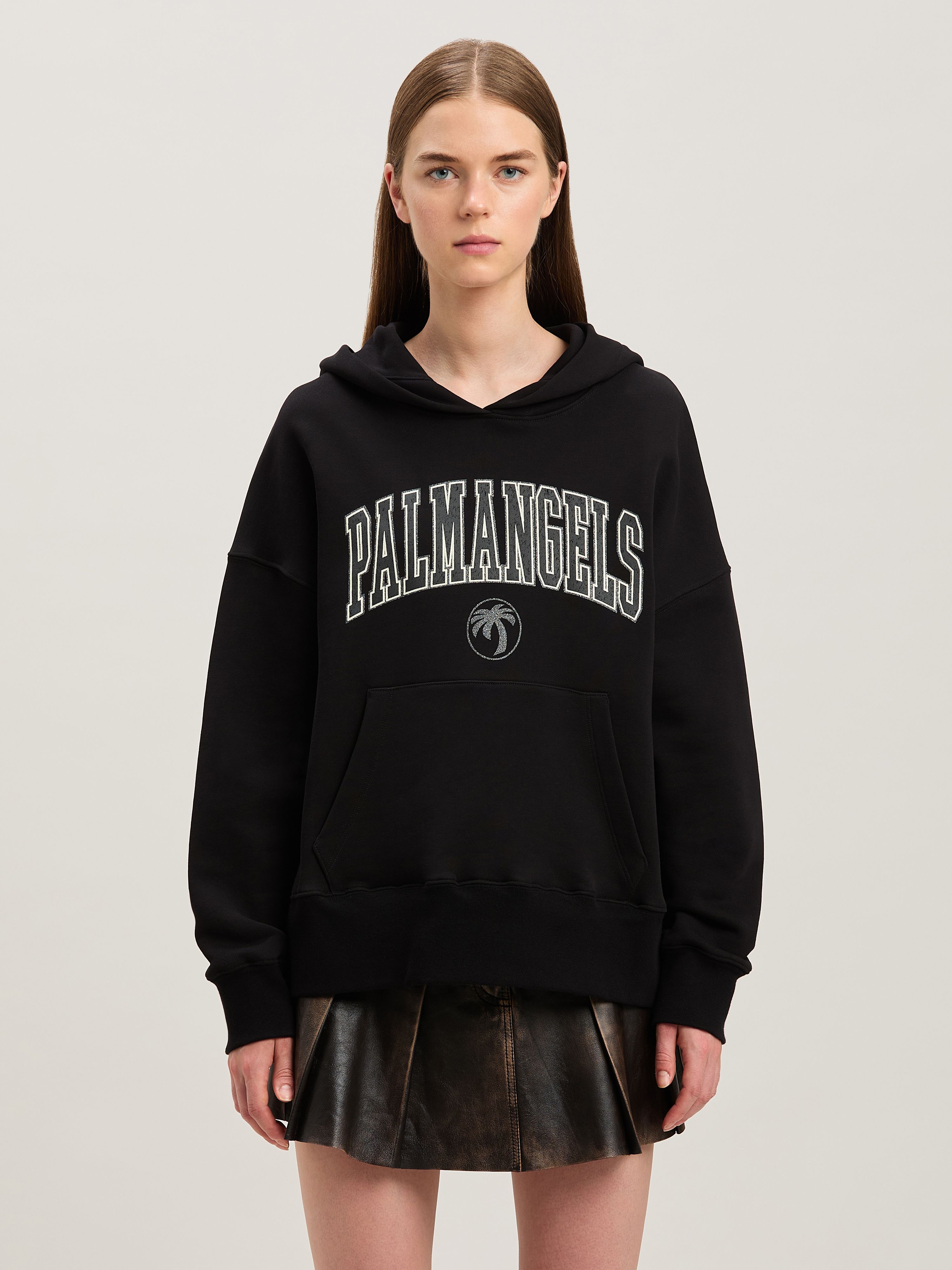 PALM ANGELS  College Hoodie BLACK - IVORY PWBB023S25FLE001