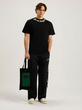 PALM ANGELS Neck Logo Regular T-Shirt BLACK - OFF WHITE PAMAA01F26JR01