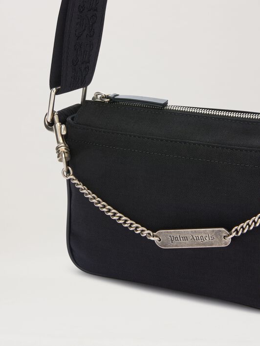 PALM ANGELS  Metallic logo plate croosbody bag BLACK PMNQ012S25FAB001