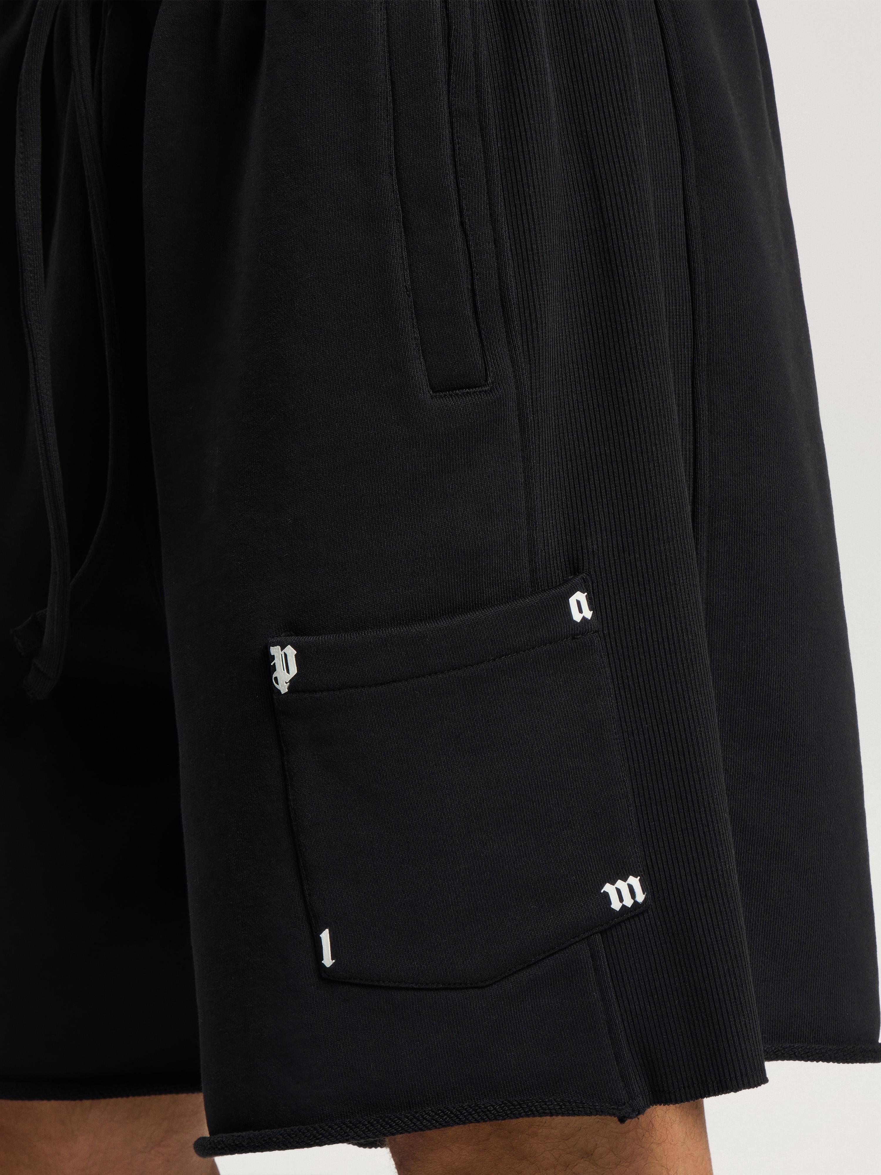 PALM ANGELS Palm Type Sweat Shorts BLACK - OFF WHITE PAMCV03F26FL01