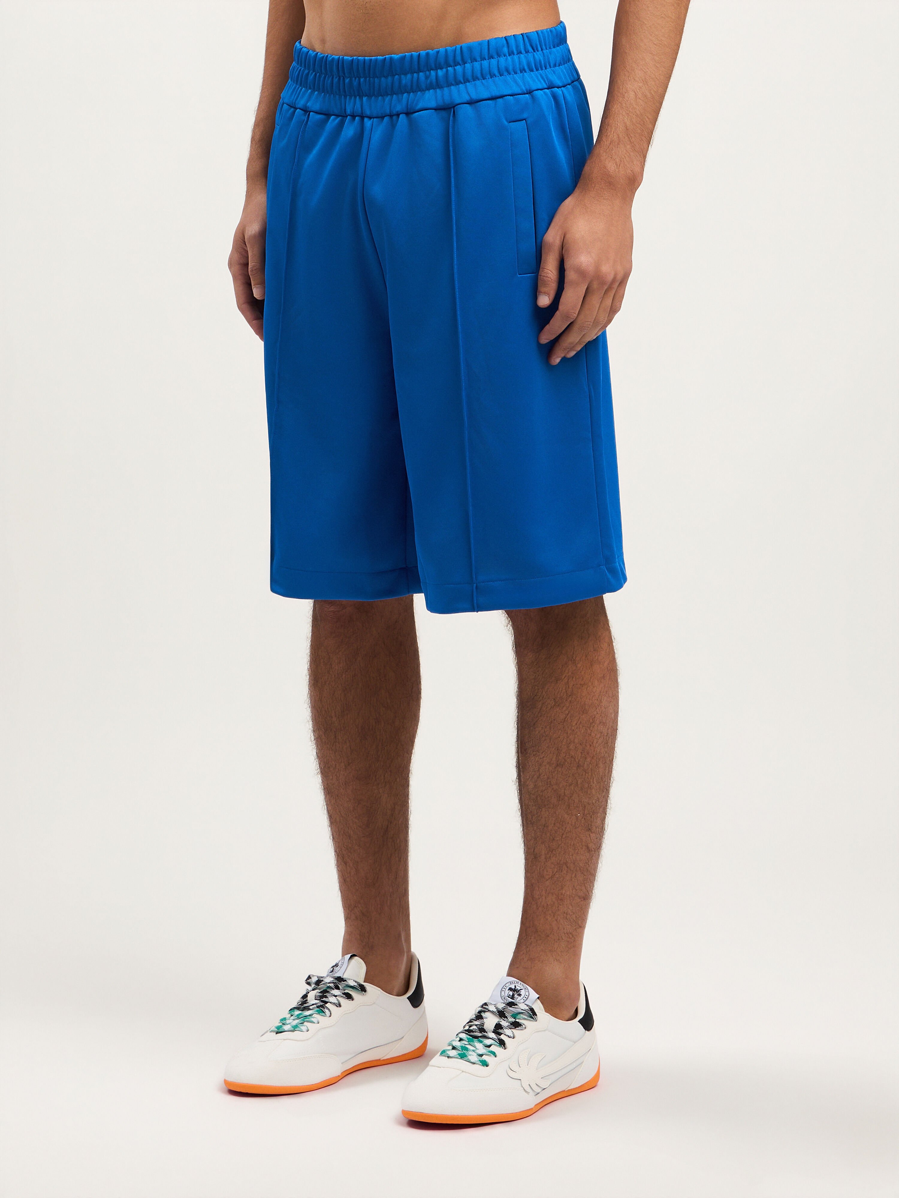PALM ANGELS Back Curved Logo Track Shorts COBALT BLUE BLACK PMCL00AS26FAB001