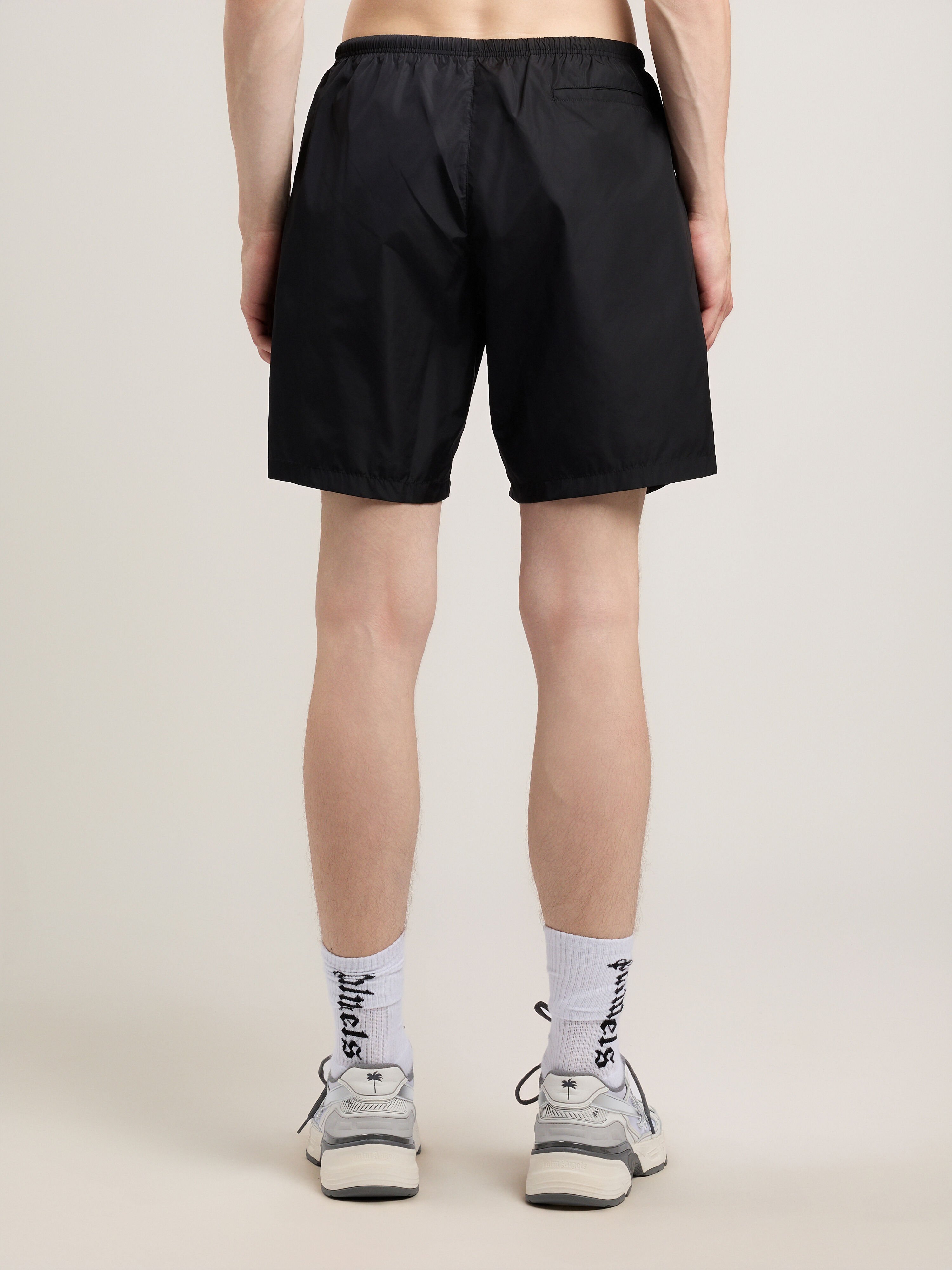 PALM ANGELS Curved Logo Swimshorts BLACK - OFF WHITE PAMFD001FB001