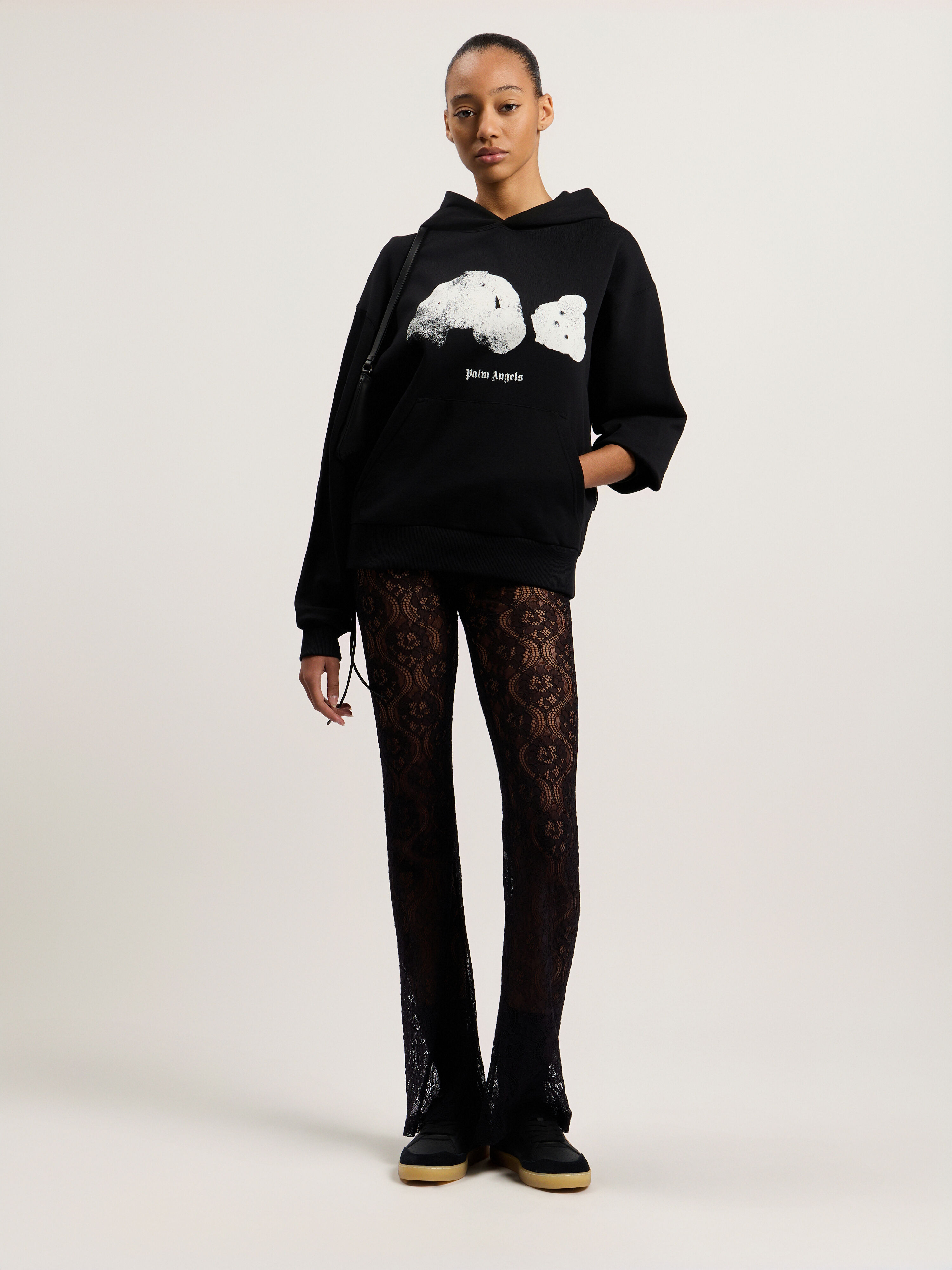 PALM ANGELS Spray Broken Bear Hoodie Black/White PMBB17DT26FLE002