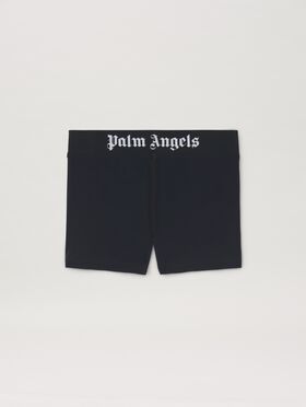PALM ANGELS  Sport shorts with logo band BLACK - OFF WHITE PWCH025S25FLE002