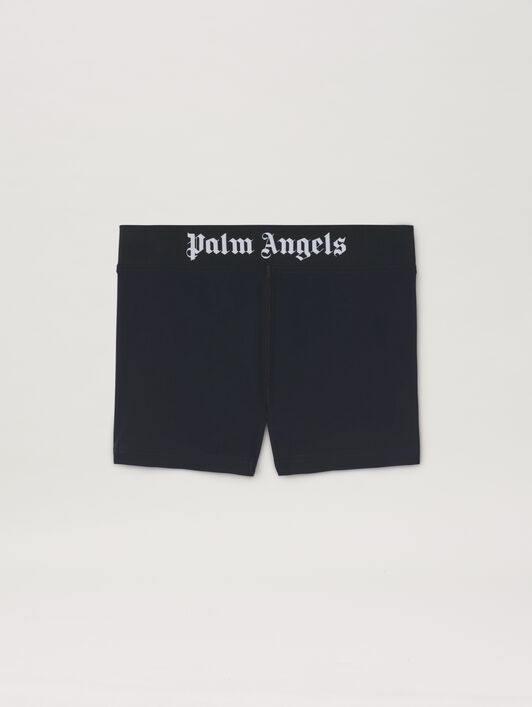 PALM ANGELS  Sport shorts with logo band BLACK WHITE PWVH010C99FAB001