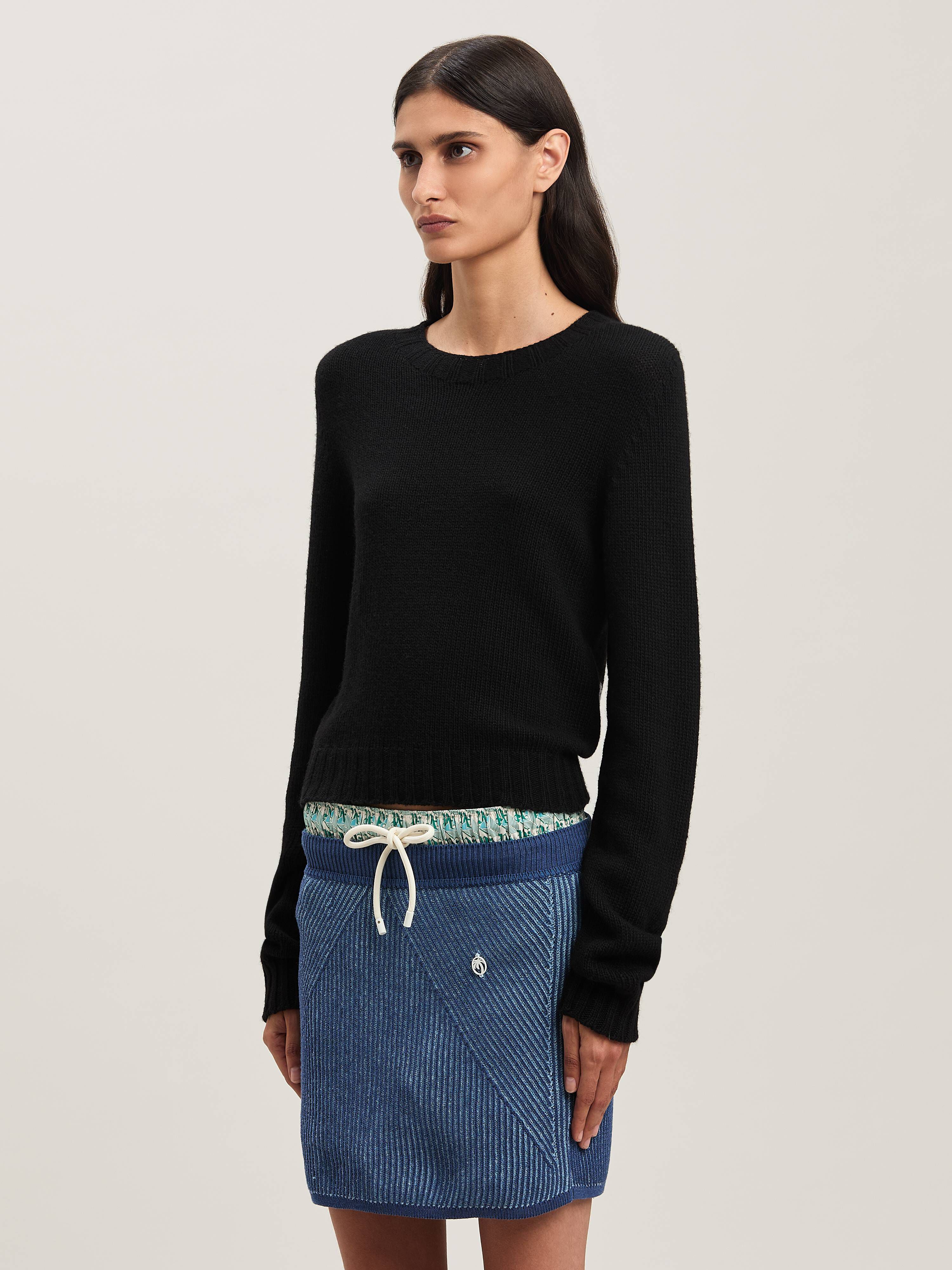 PALM ANGELS  Embroidere Curved Logo knit sweater BLACK - BABY BLUE PWHE051S25KNI001