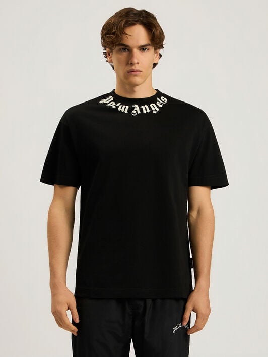 Neck Logo Regular T-Shirt PALM ANGELS Neck Logo Regular T-Shirt BLACK - OFF WHITE PAMAA01F26JR01