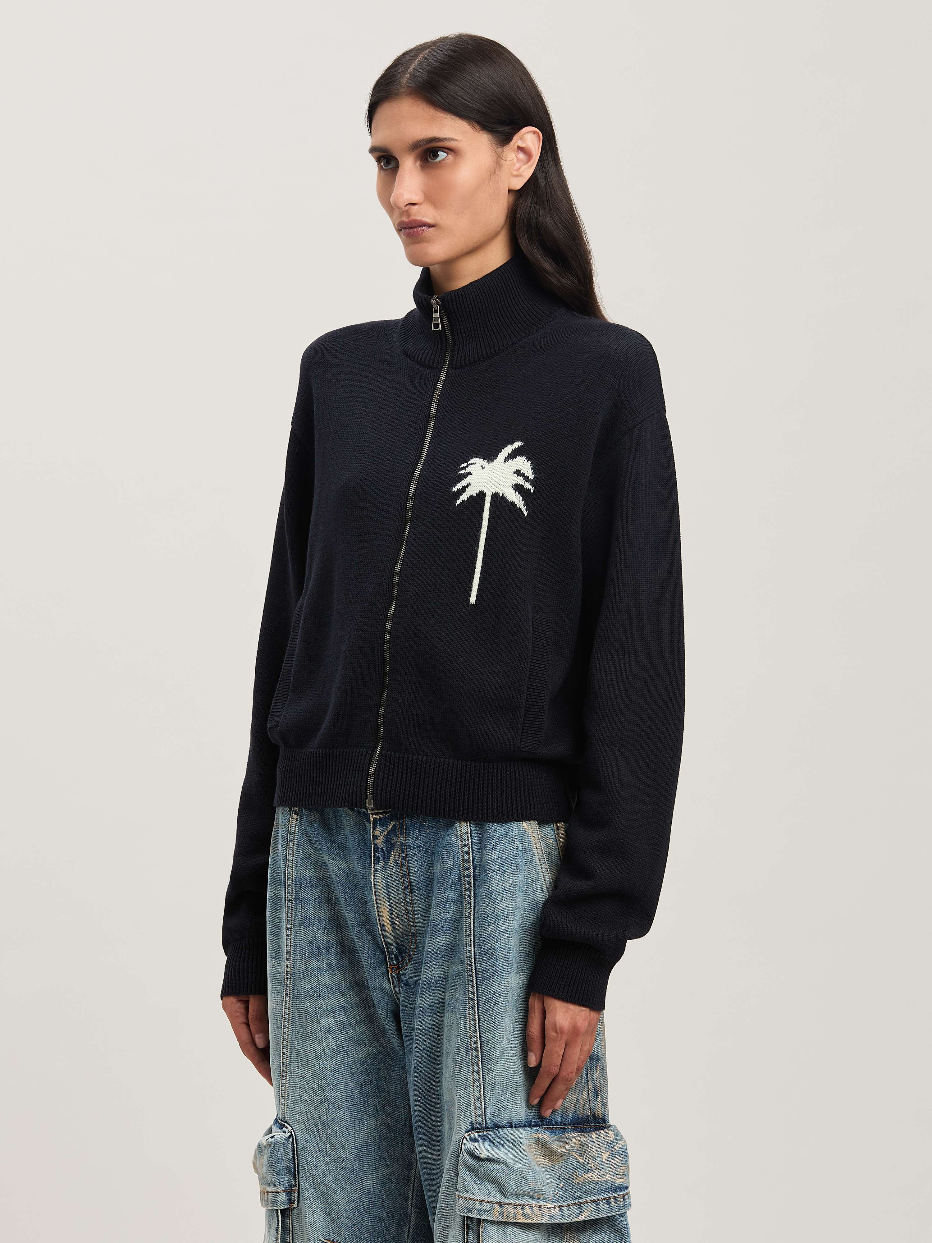 PALM ANGELS  Palm Inlay Track knit jacket BLACK - OFF WHITE PWHA061S25KNI001