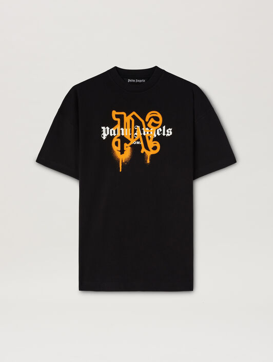 PALM ANGELS Roma Monogram Spray Tee BLACK ORANGE PMAA001C99JER029