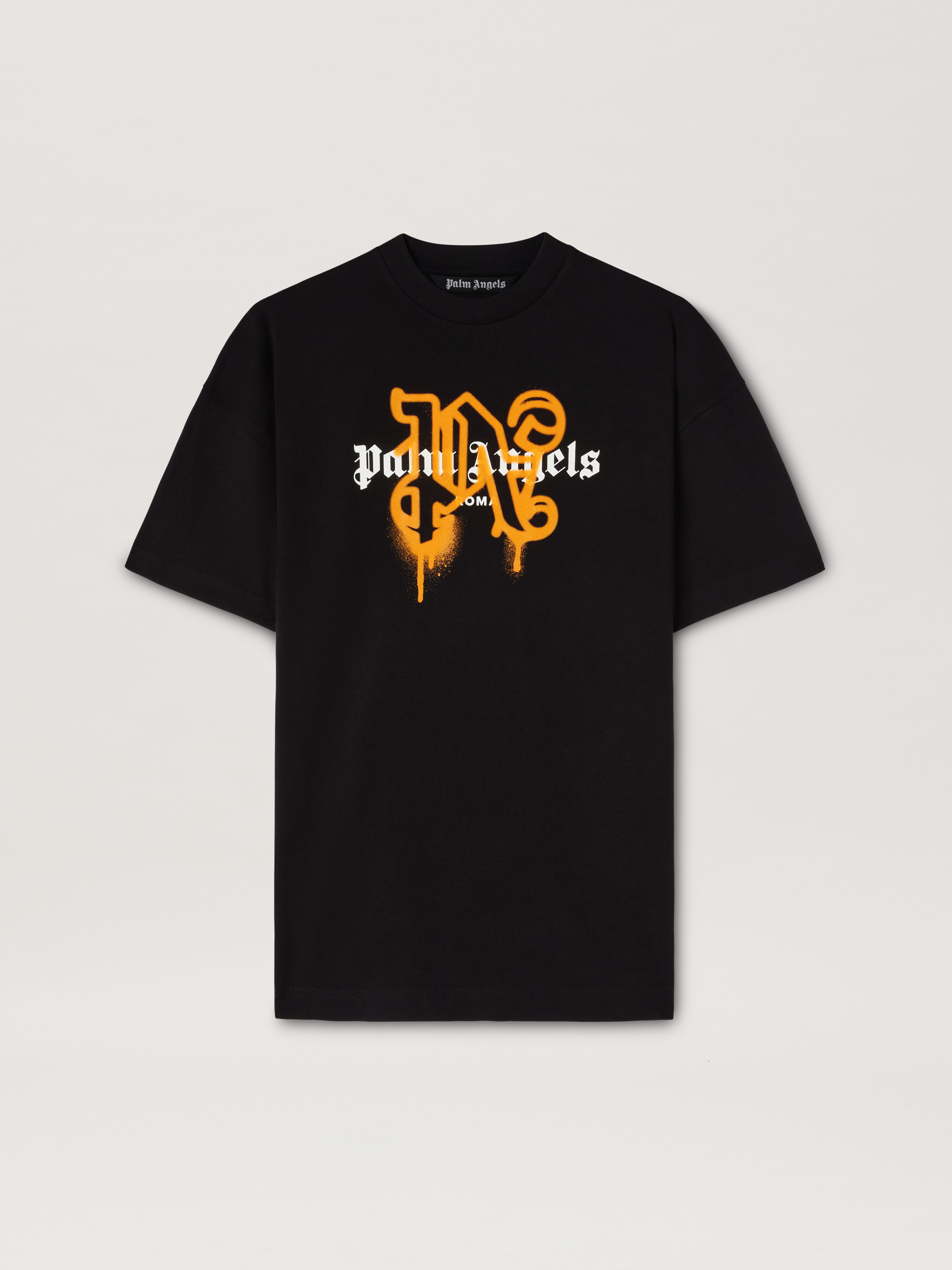 PALM ANGELS Roma Monogram Spray Tee BLACK ORANGE PMAA001C99JER029