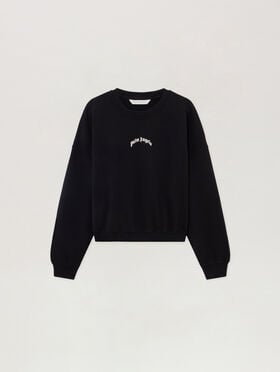 PALM ANGELS Curved Logo Loose Crewneck Sweatshirt BLACK - CREAM PAWBA03F26FL01