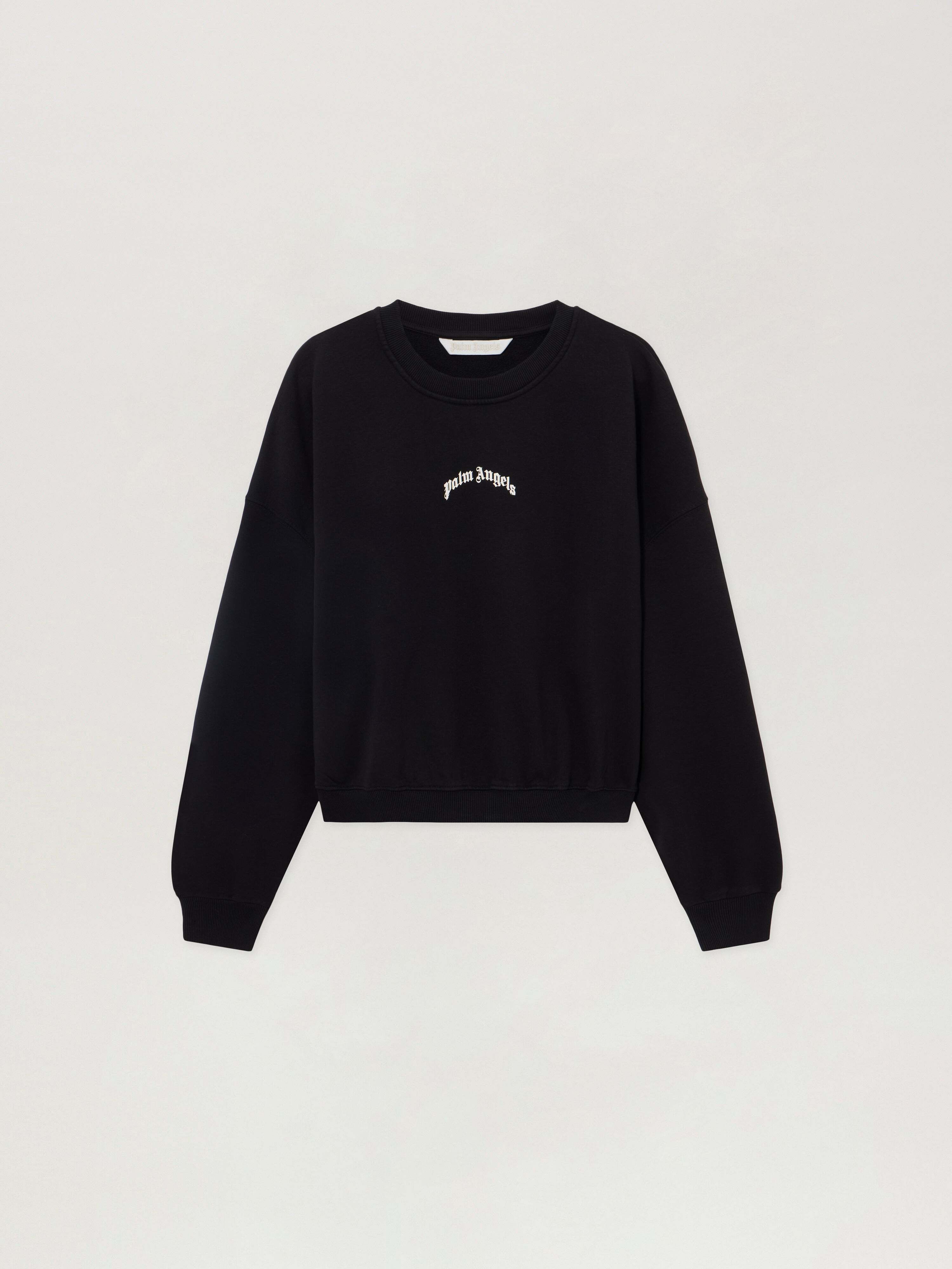 PALM ANGELS Curved Logo Loose Crewneck Sweatshirt BLACK - CREAM PAWBA03F26FL01