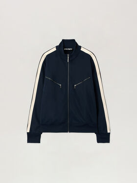 PALM ANGELS Curved Logo Zip-Up Track Jacket DARK BLUE - OFF WHITE PMBD08HF25FAB001