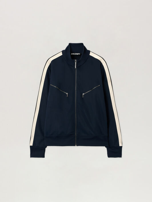 PALM ANGELS Curved Logo Zip-Up Track Jacket DARK BLUE - OFF WHITE PMBD08HF25FAB001