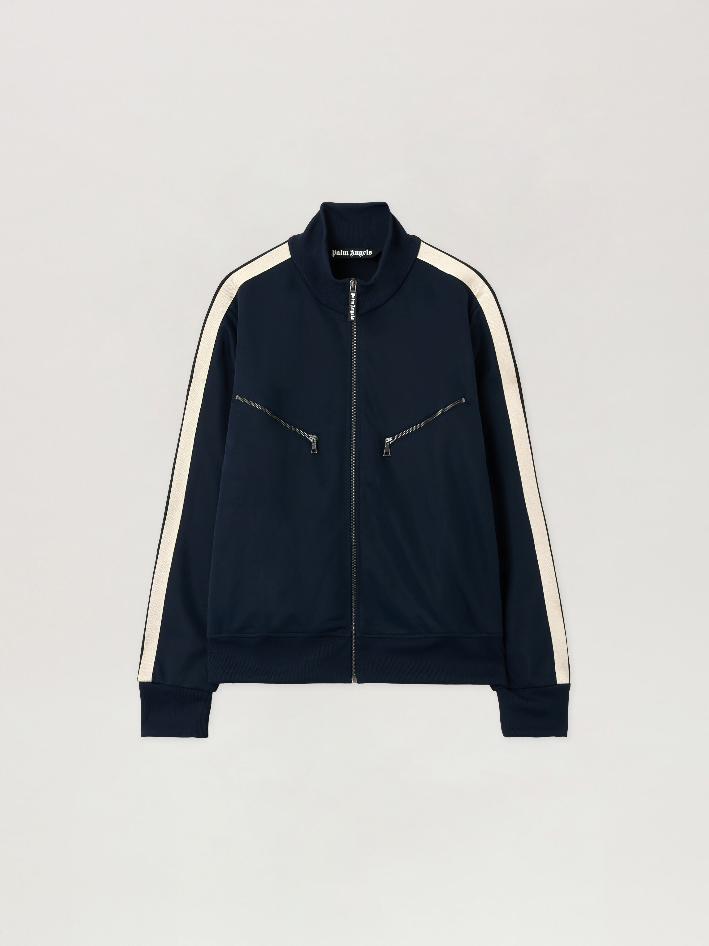 PALM ANGELS Curved Logo Zip-Up Track Jacket DARK BLUE - OFF WHITE PMBD08HF25FAB001