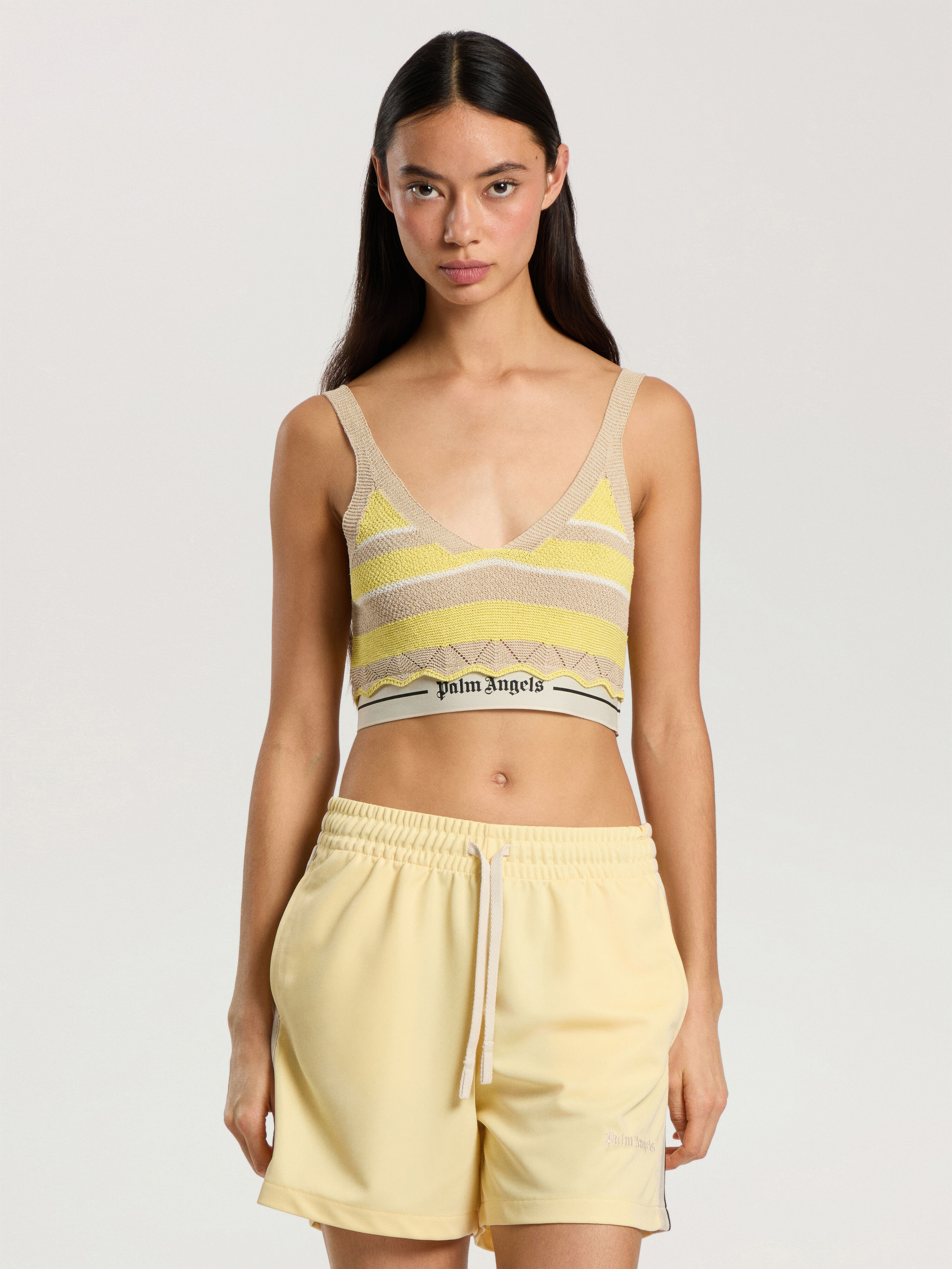 Logo Beach Knit Top PALM ANGELS Logo Beach Knit Top LIGHT YELLOW - KAKI PAWHT01F26KN01