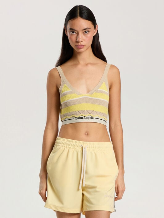 Logo Beach Knit Top PALM ANGELS Logo Beach Knit Top LIGHT YELLOW - KAKI PAWHT01F26KN01