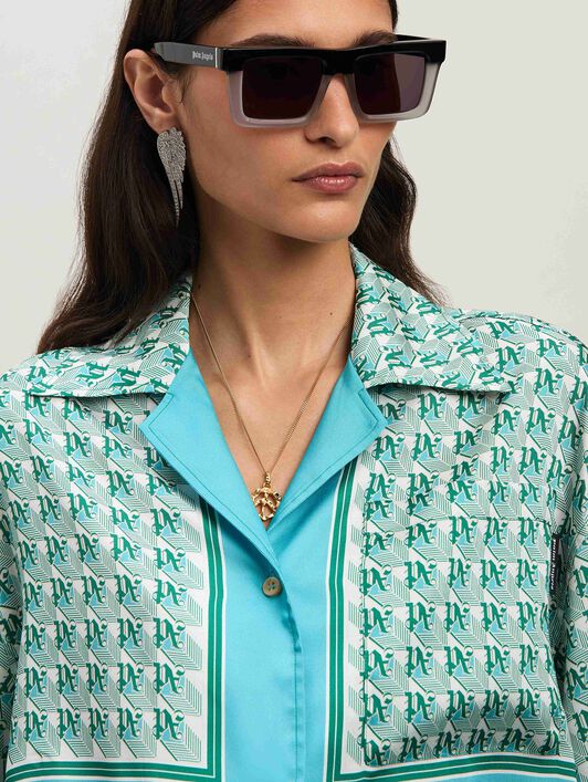 PALM ANGELS  PA Diamond cropped shirt GREEN - IVORY PWGG003S25FAB001
