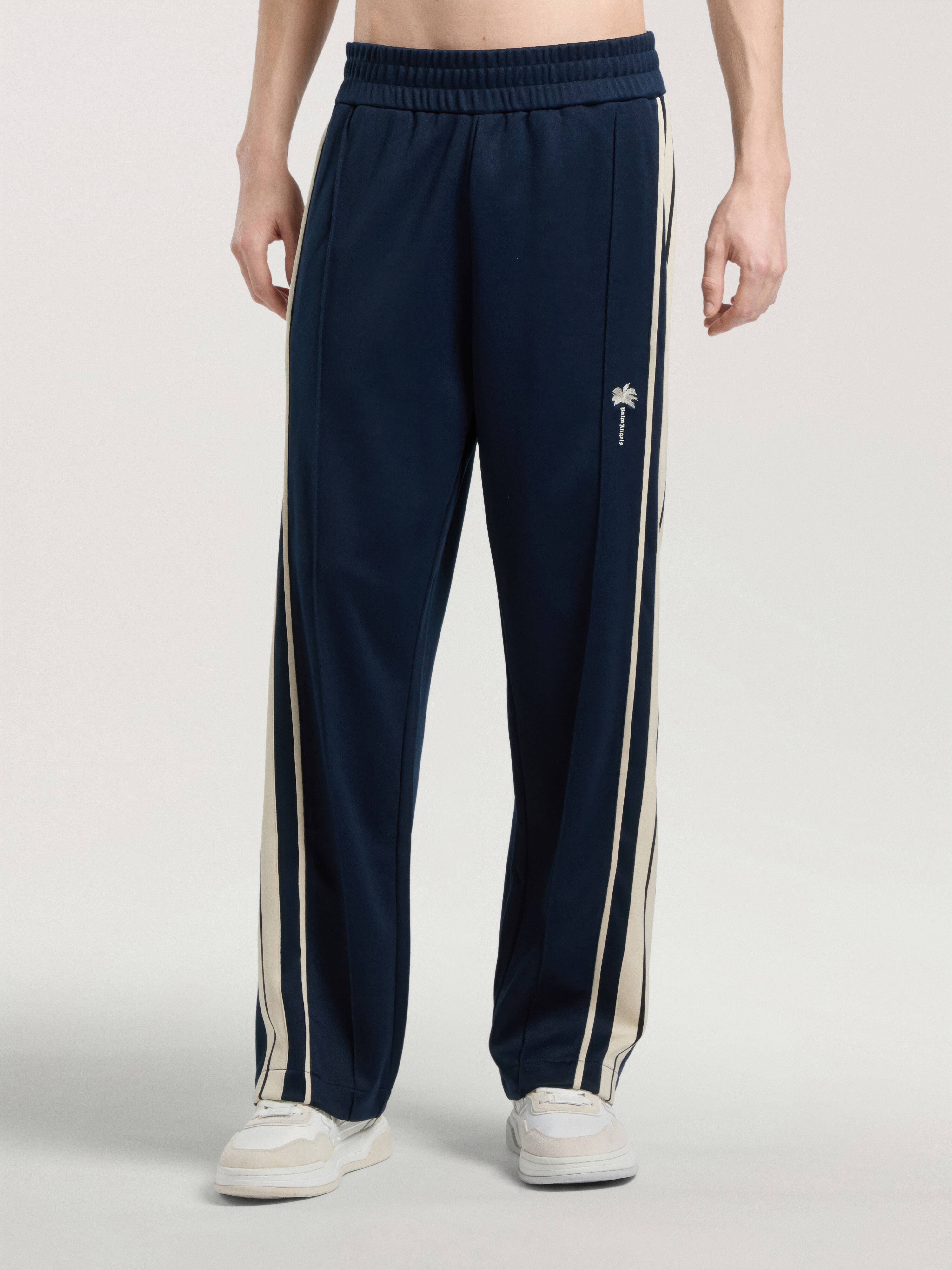 PALM ANGELS Palm Tree Striped Track Pants NAVY BLUE - OFF WHITE PAMCJ09W26FB01