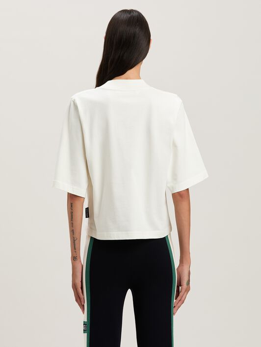 PALM ANGELS  Block logo cropped T-shirt OFF WHITE - IVORY PWAA020S25JER003