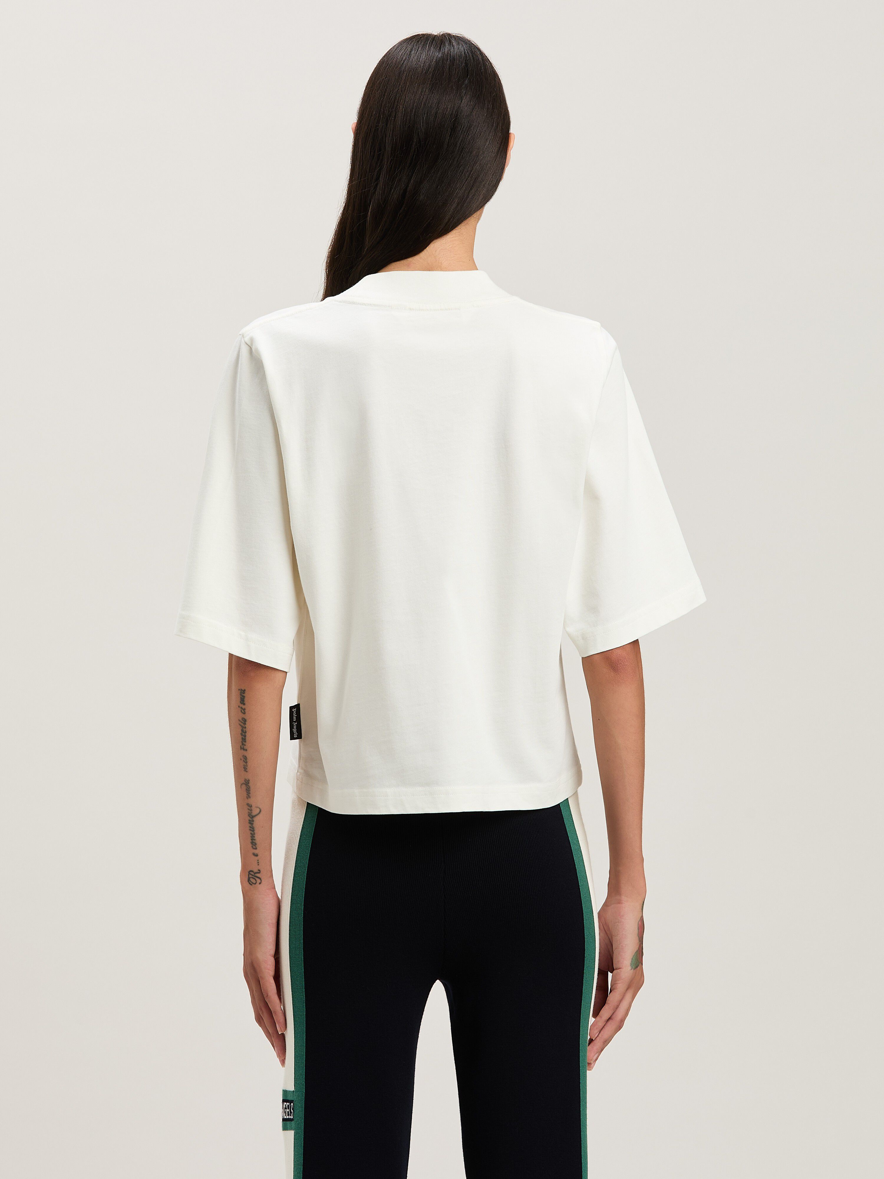 PALM ANGELS  Block logo cropped T-shirt OFF WHITE - IVORY PWAA020S25JER003