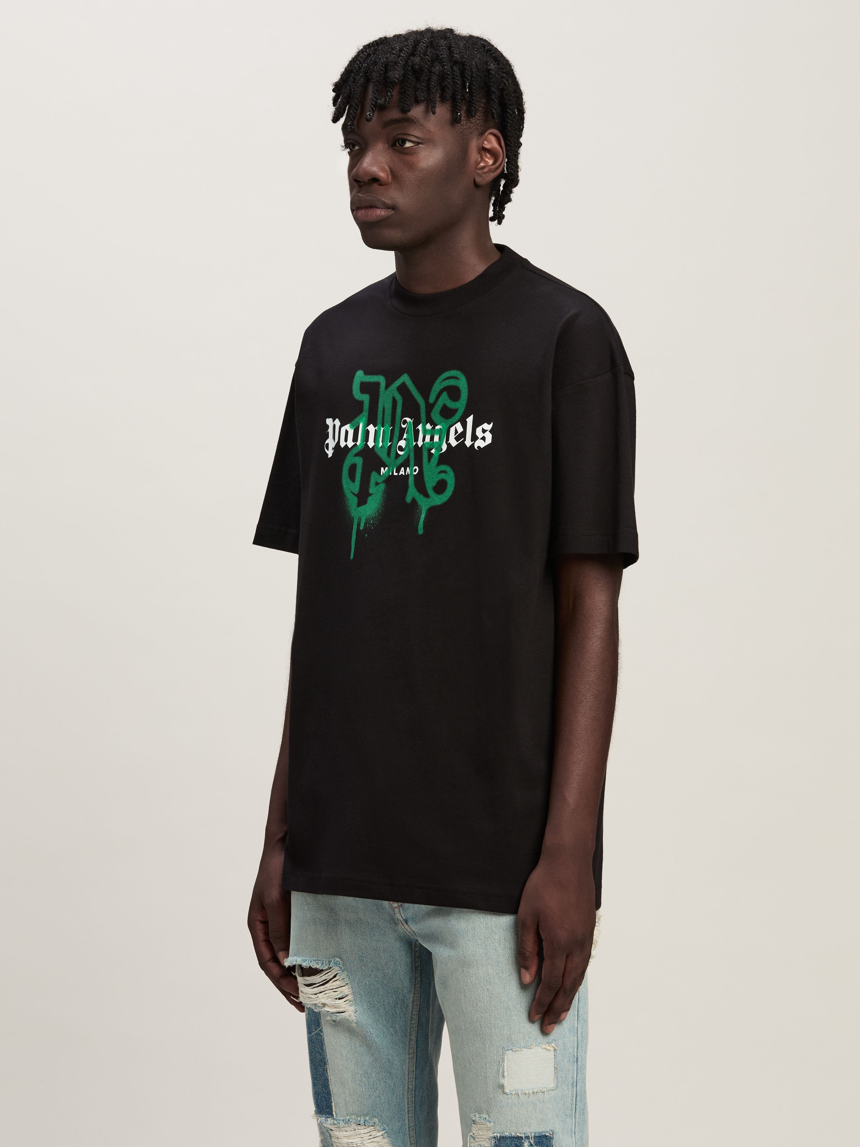 PALM ANGELS Monogram Spray City T-Shirt Milano SCHWARZ PMAA001C99JER028