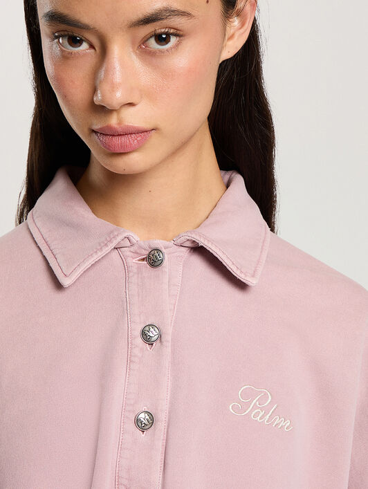 Palm Sway Cropped Long Sleeve Polo PALM ANGELS Palm Sway Cropped Long Sleeve Polo MAUVE - OFF WHITE PAWGC01F26FL01