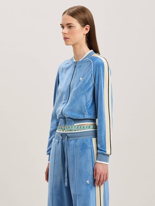 PALM ANGELS  Chenille Oval Palm Track Jacquet LIGHT BLUE - OFF WHITE PWBD063S25FAB001