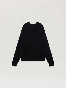 PALM ANGELS Curved Logo Regular Knit Hoodie BLACK - OFF WHITE PAMHU001KN001