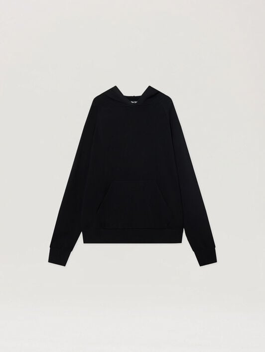 PALM ANGELS Curved Logo Regular Knit Hoodie BLACK - OFF WHITE PAMHU001KN001