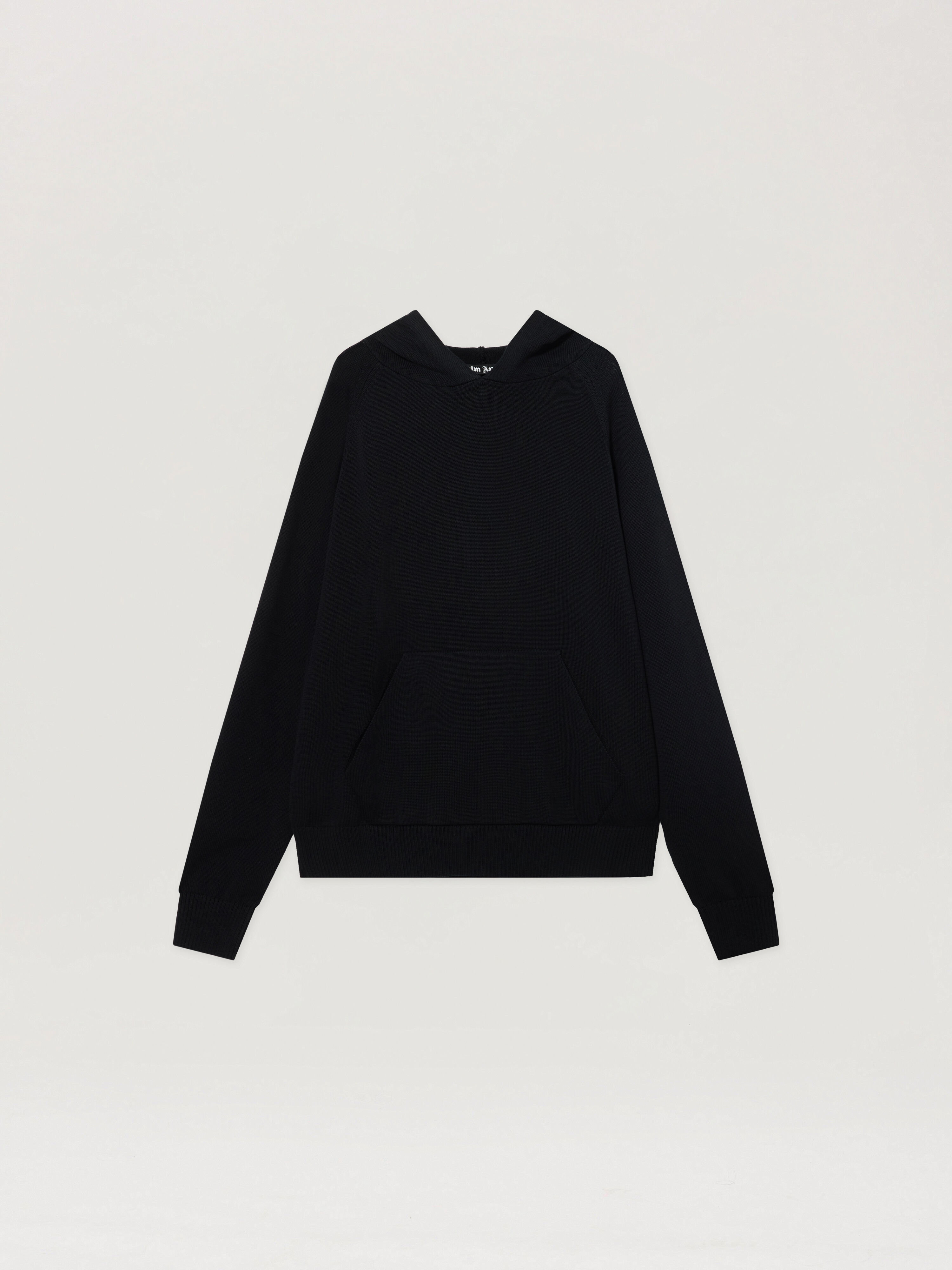 PALM ANGELS Curved Logo Regular Knit Hoodie BLACK - OFF WHITE PAMHU001KN001