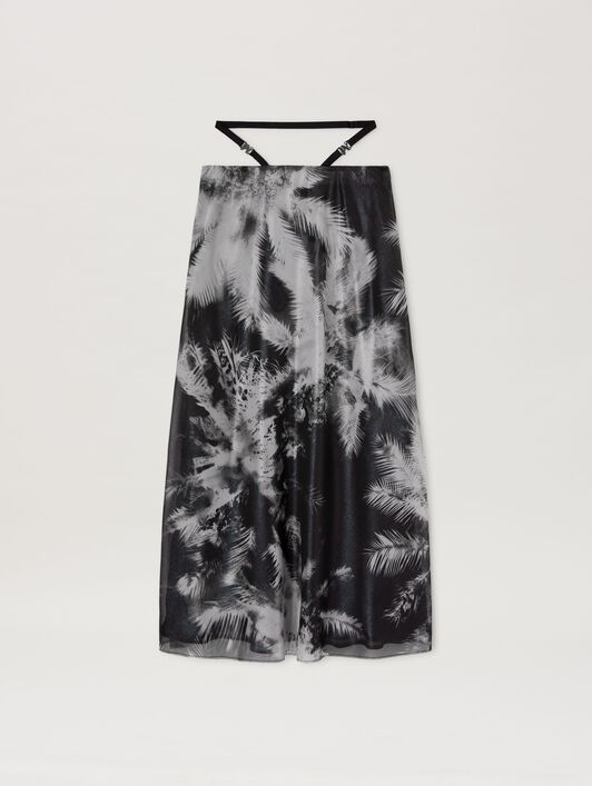 PALM ANGELS  Blueprint palms skirt BLACK - OFF WHITE PWCW005S25FAB001