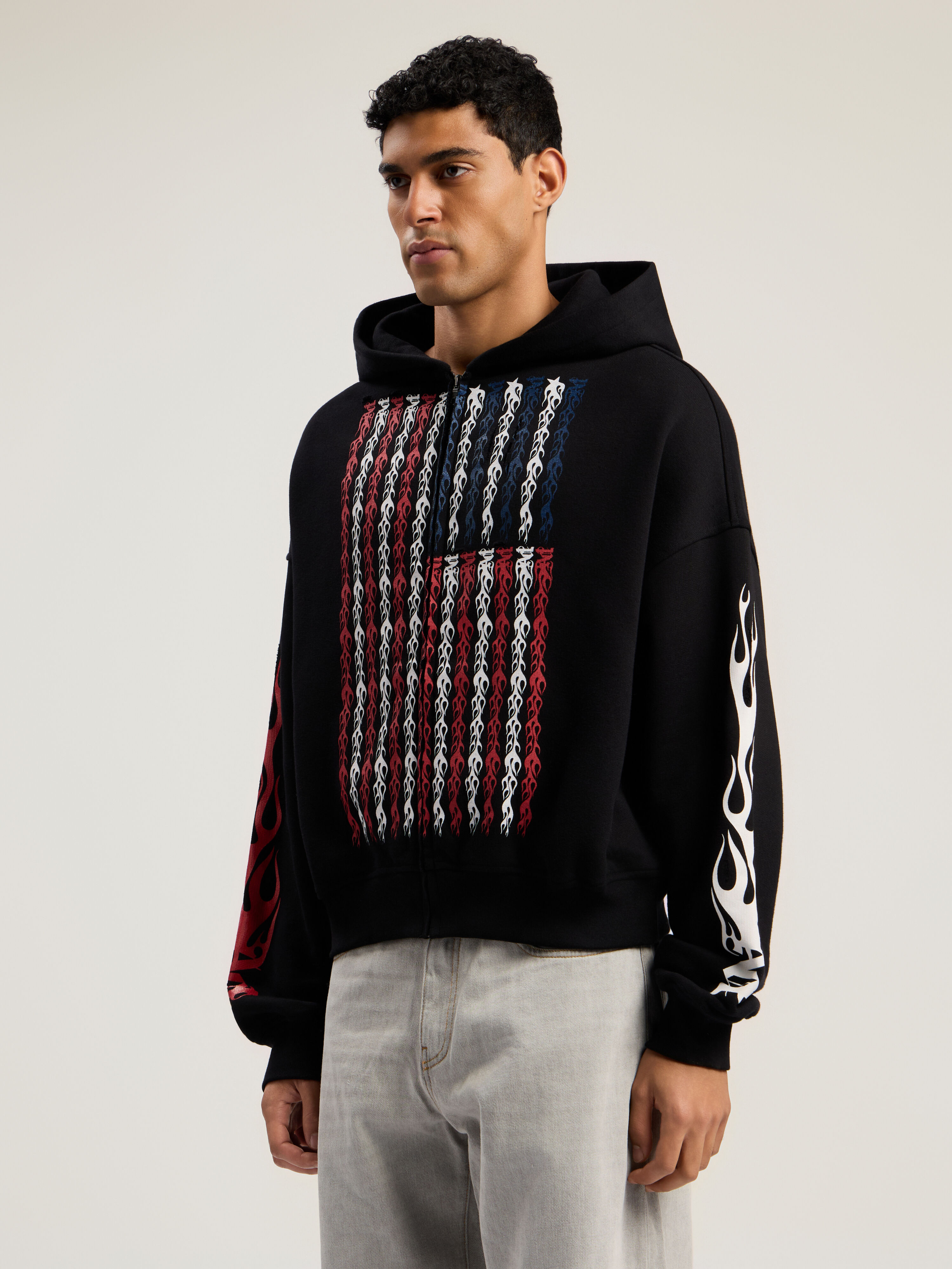 PALM ANGELS Flames Flag Zip Hoodie BLACK - MULTICOLOR PMBE02CF25FLE001